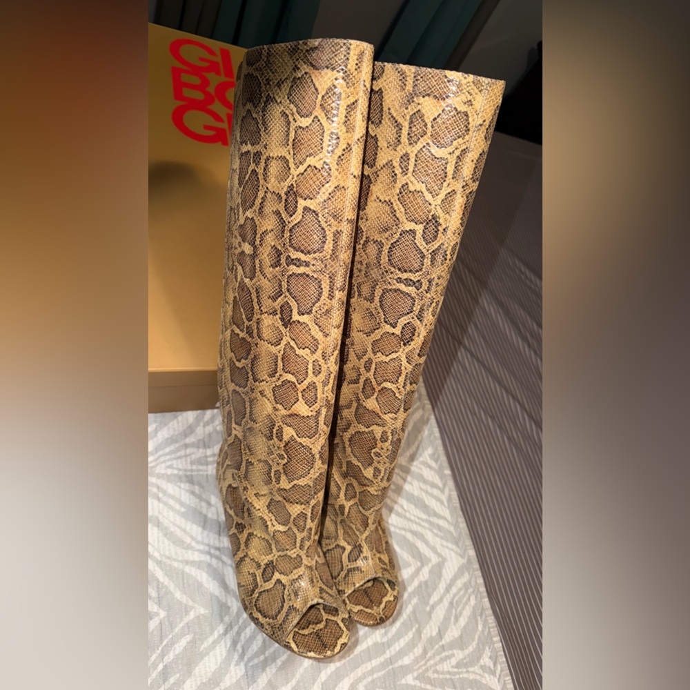 Gia Borghini Snake-Print Peep-toe wedge Boot